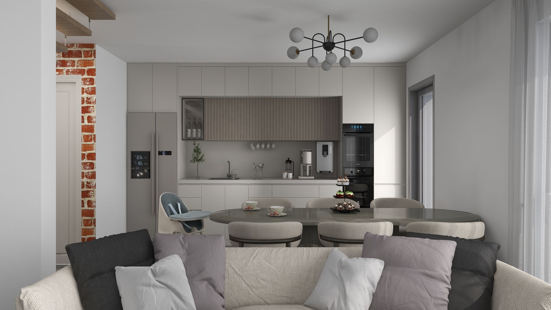 Salon z kuchnią i jadalnią